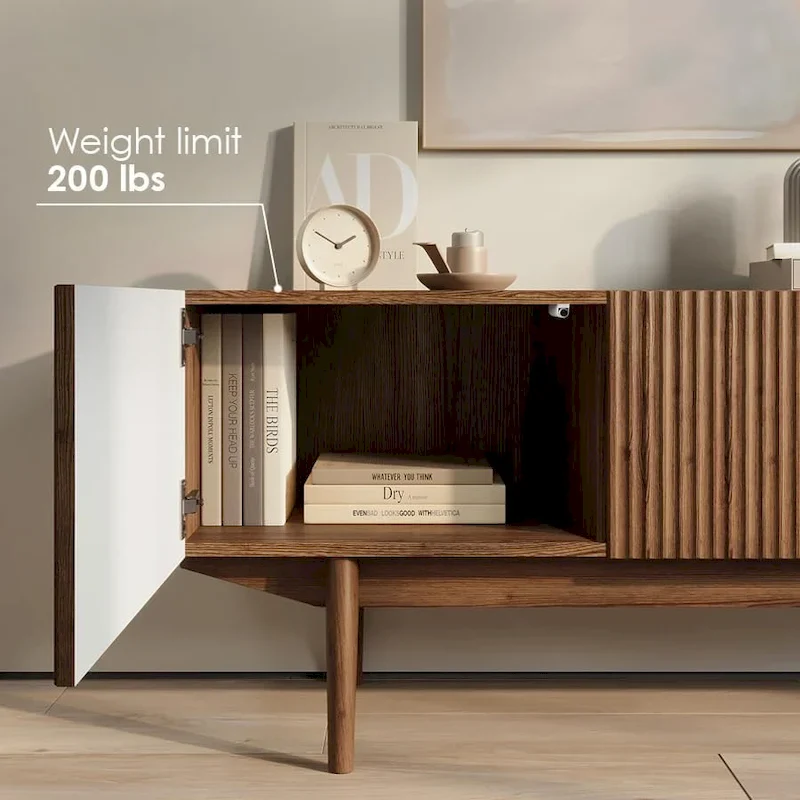 TV Stand Console Fits TV's up to 65 in. with Wood Legs in Mid Century Modern Scandinavian Design