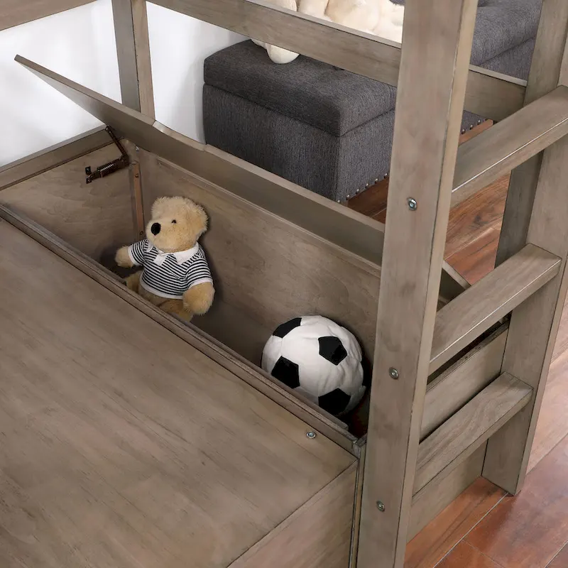 Solid Wood Twin Size Loft Bed with Workstation and Hidden Storage