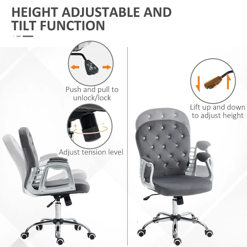 Vinsetto Vanity Middle Back Office Chair Tufted Backrest Swivel Rolling Wheels Task Chair with Height Adjustable Armrests