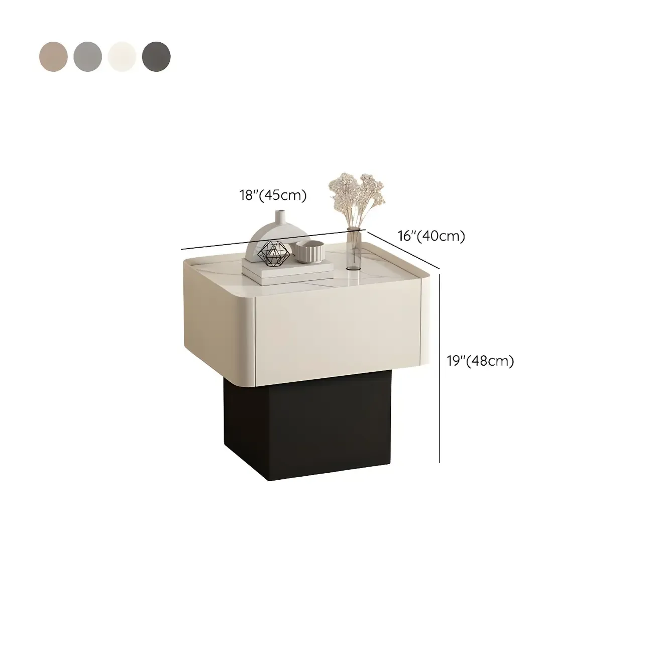 Modern Faux Leather Drawer Nightstand with Stone Top