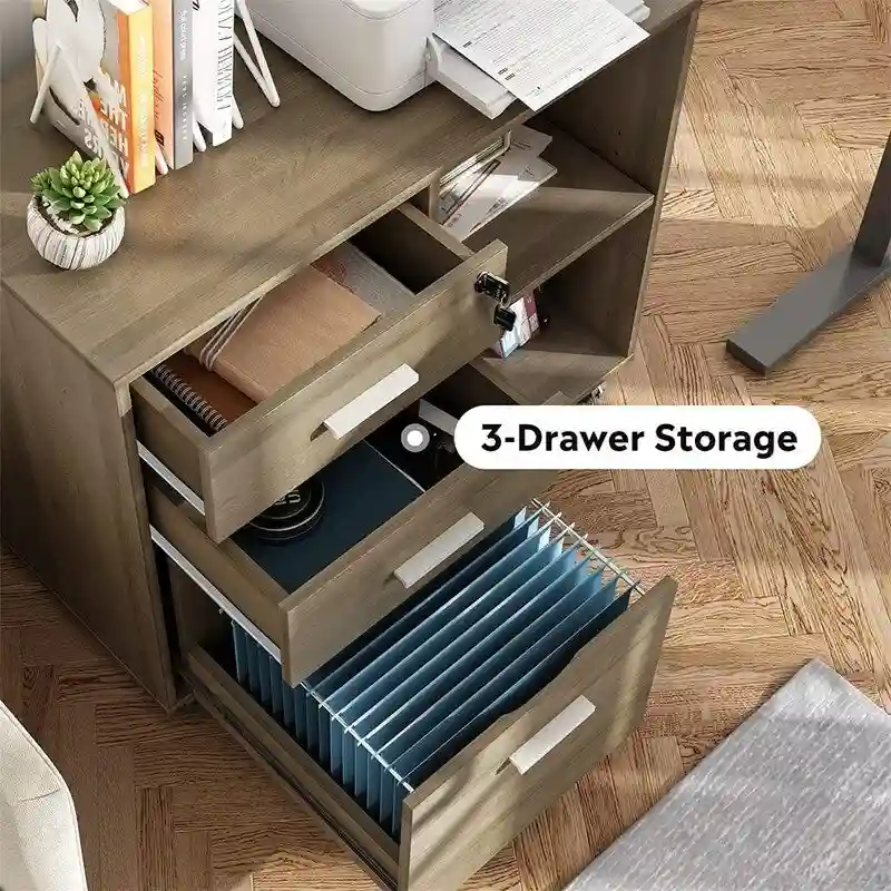3-Drawer Wood File Cabinet - 15.7 D x 31.3 W x 24.7 H
