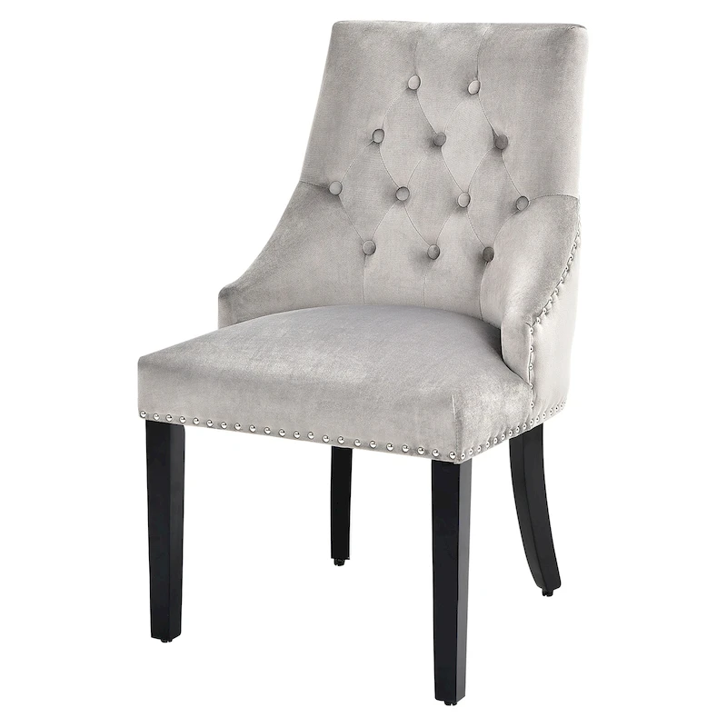 Velvet Dining Chair Upholstered Tufted Armless w/ Nailed Trim & Ring