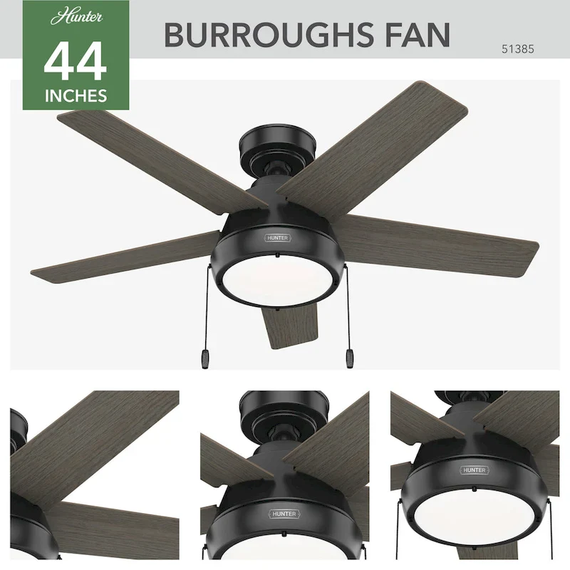 Hunter 44  Burroughs Ceiling Fan with LED Light, Pull Chain