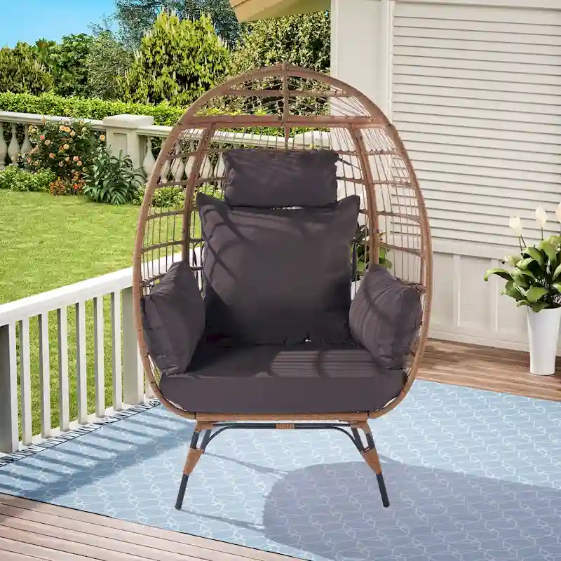 Steel Frame Wicker Egg Chair Max 440lb Capacity