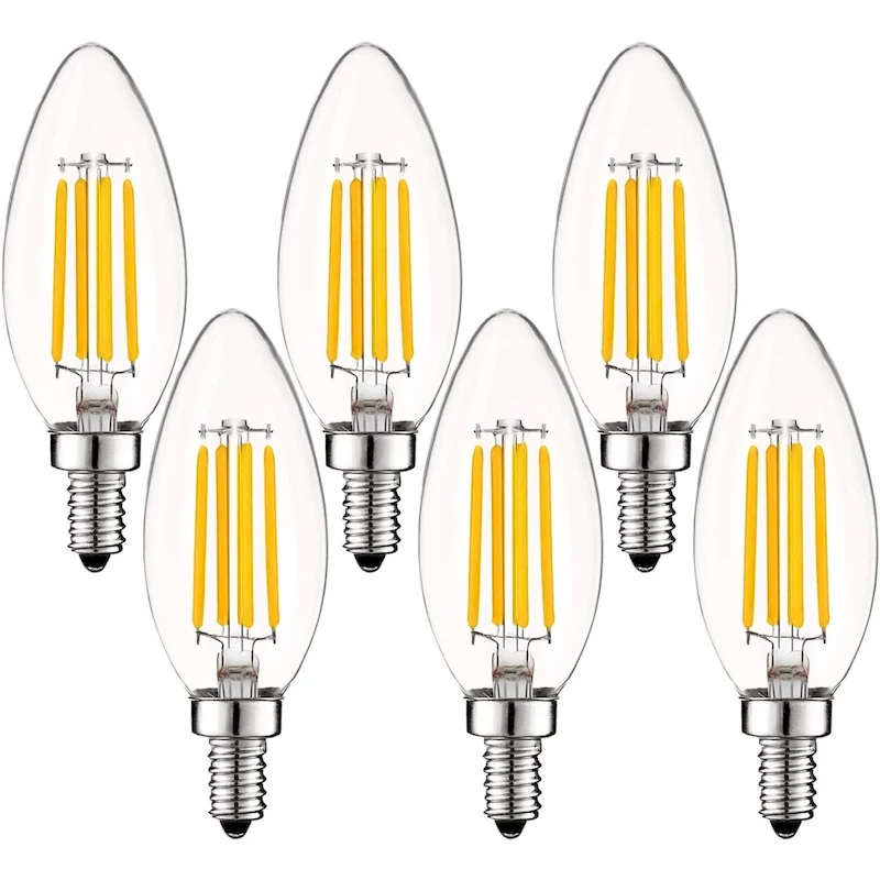 Luxrite 5W Vintage E12 LED Bulb 60W Equivalent, 550 Lumens, Dimmable Candelabra LED Bulbs, Clear Glass (6 Pack)
