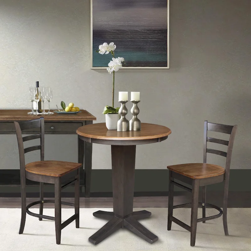30 in Solid Wood Round Top Counter Height Dining Table with 2 Stools