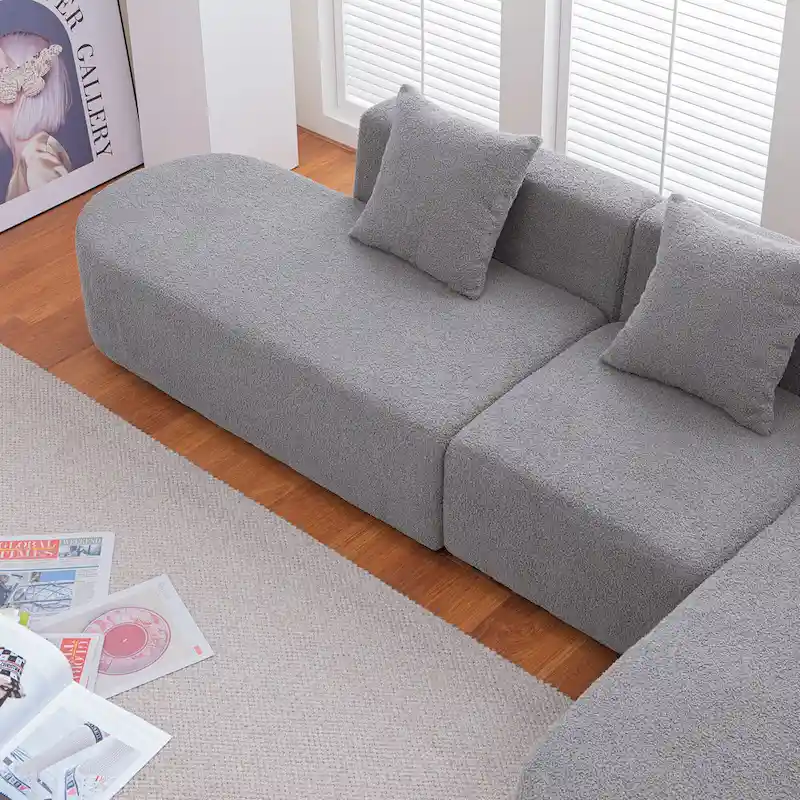 Modern L shape boucle Sofa with curved seat (facing right)