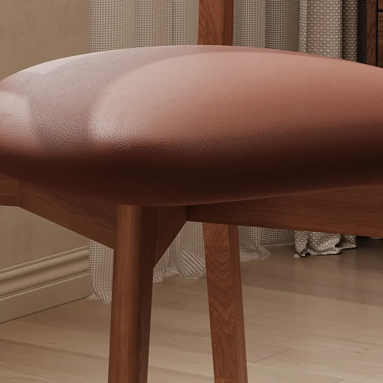 Walnut Wood Mid-Century Modern Upholstered Dining Chair