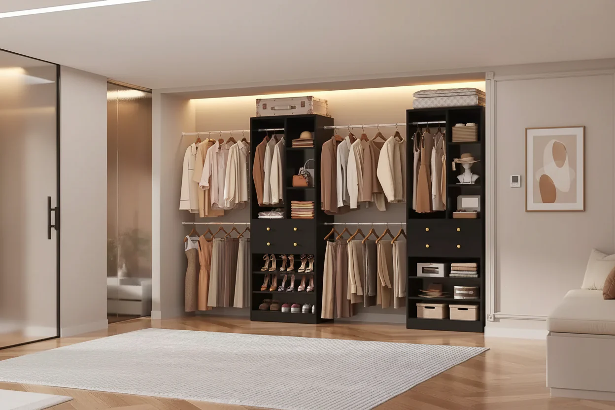 Walk-In Closet Organizer, White & Gold
