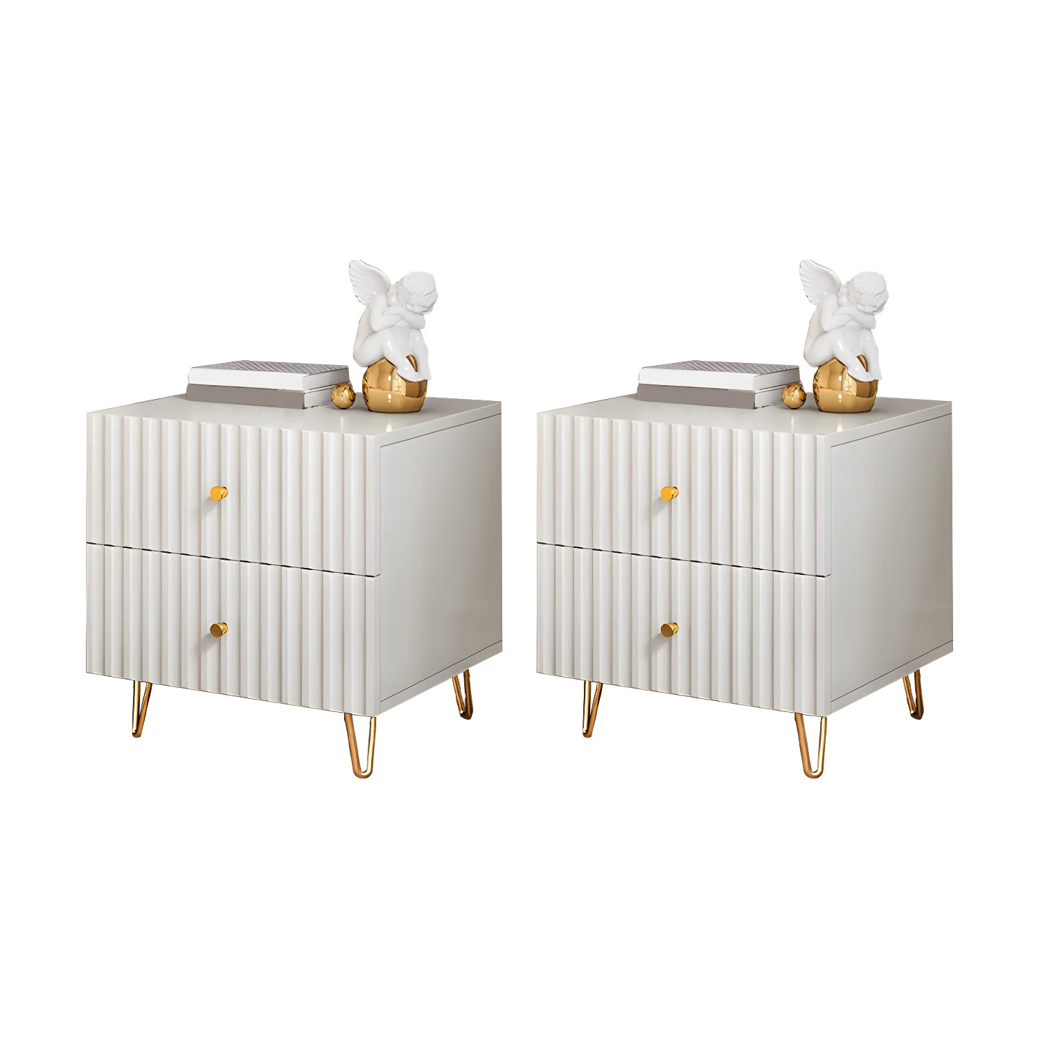 Modern Wooden Stripe Gold Accents Stylish Nightstand