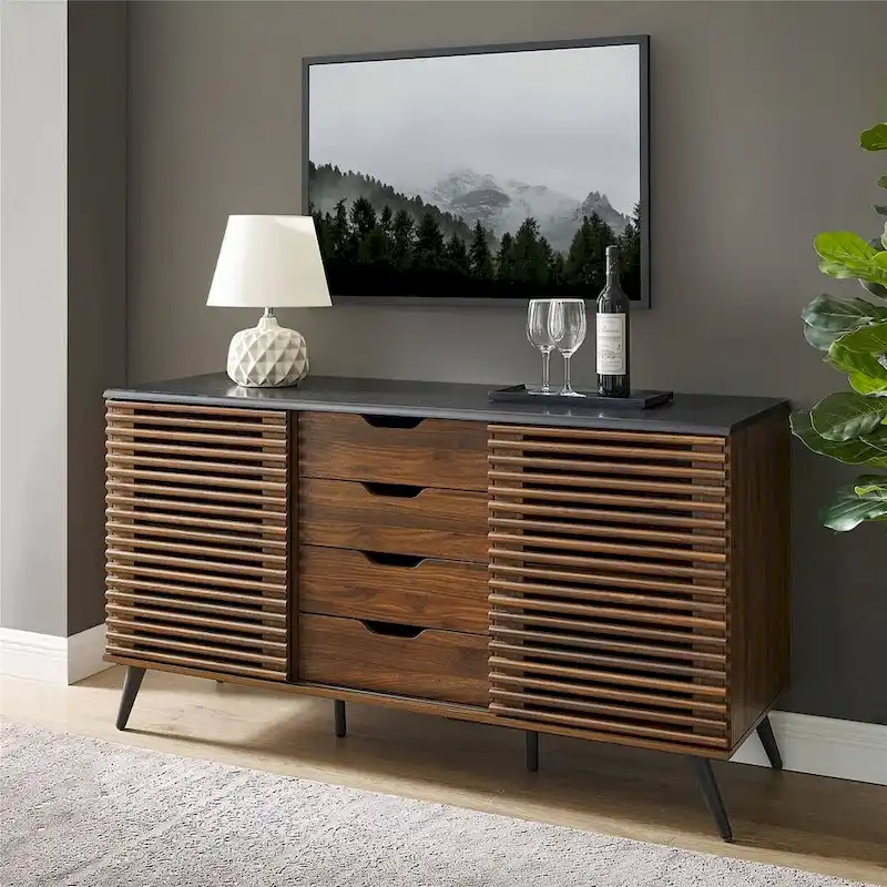 59-Inch Sideboard with 4 Drawers and 2 Sliding Slat Doors