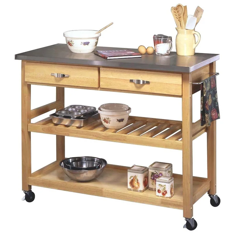 General Line Brown Kitchen Cart with Stainless Steel Top - 45' x 21' x 37'