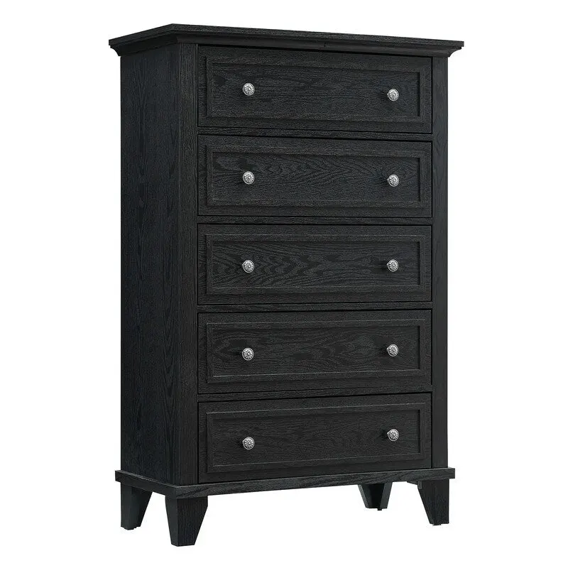 Black Retro Freestanding 5-Drawer Dresser, 1-Person