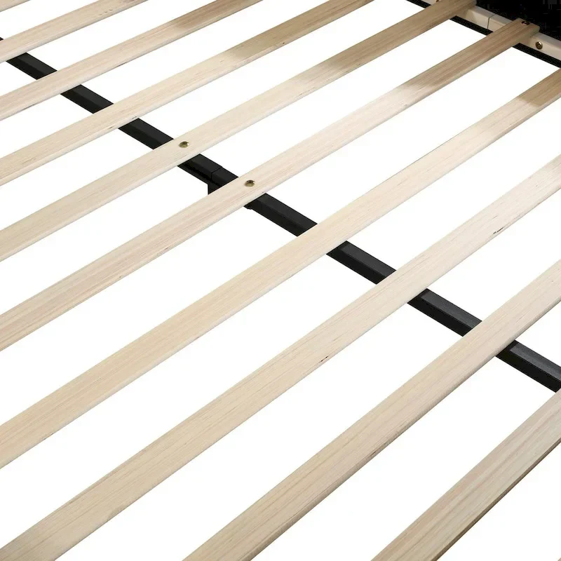 Upholstered Grounded Bed Mother & Child Bed with Bedside Desk and Little Round Stool