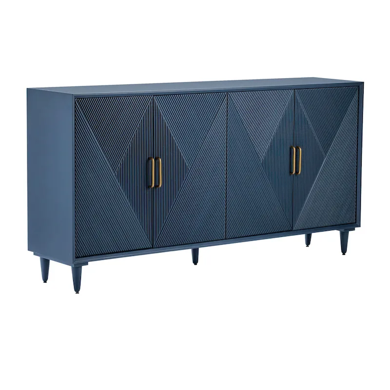 Four Door Wooden Sideboard - Gold Hardware - Navy Blue - 72