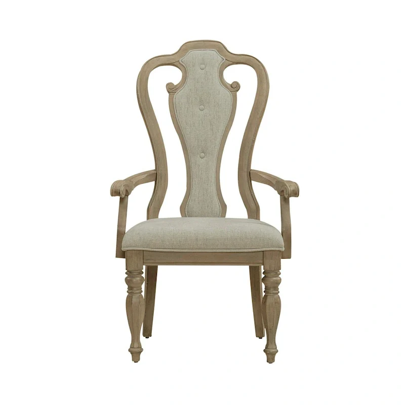 Weathered Bisque Splat Back Upholstered Arm Chair