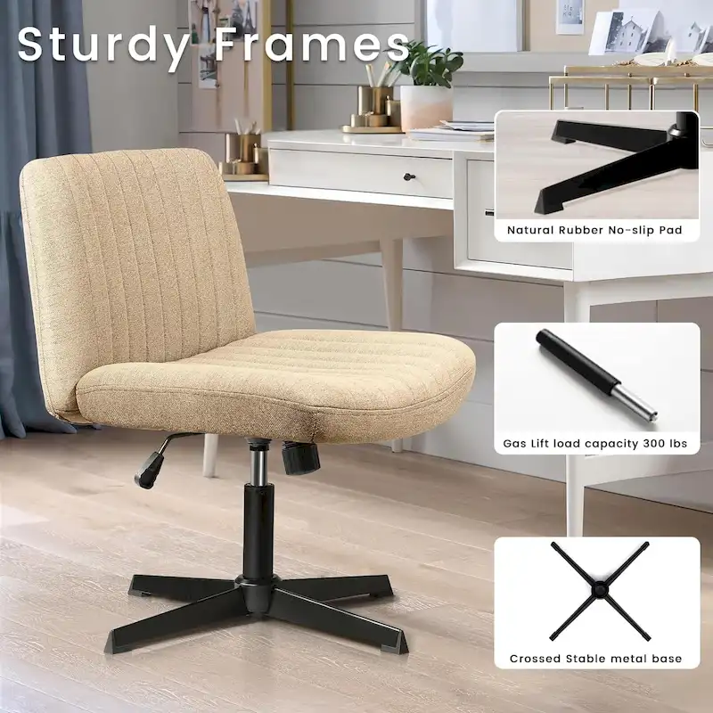 BOSSIN Criss Cross Chair Armless Office Desk Chair No Wheels,Fabric Padded Modern Swivel Vanity Chair office chair