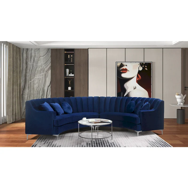 142 Velvet Fabric Curve Sectional Sofa - 142