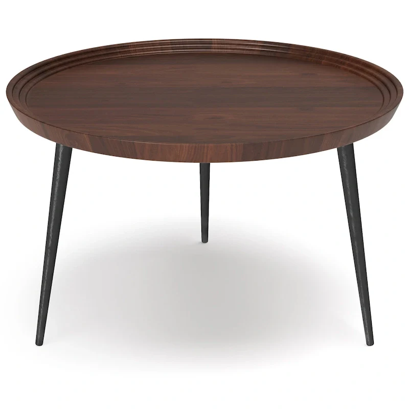 Cognac Round Coffee Table with Metal Legs - 30