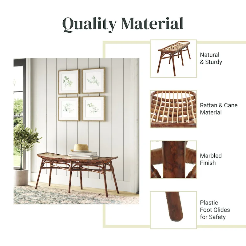 Rattan Bench – Marble Brown, Bamboo Legs, Single Seat