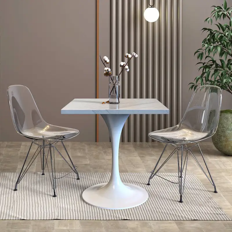 Round Pedestal Dining Table with Resin Top and White Steel Base