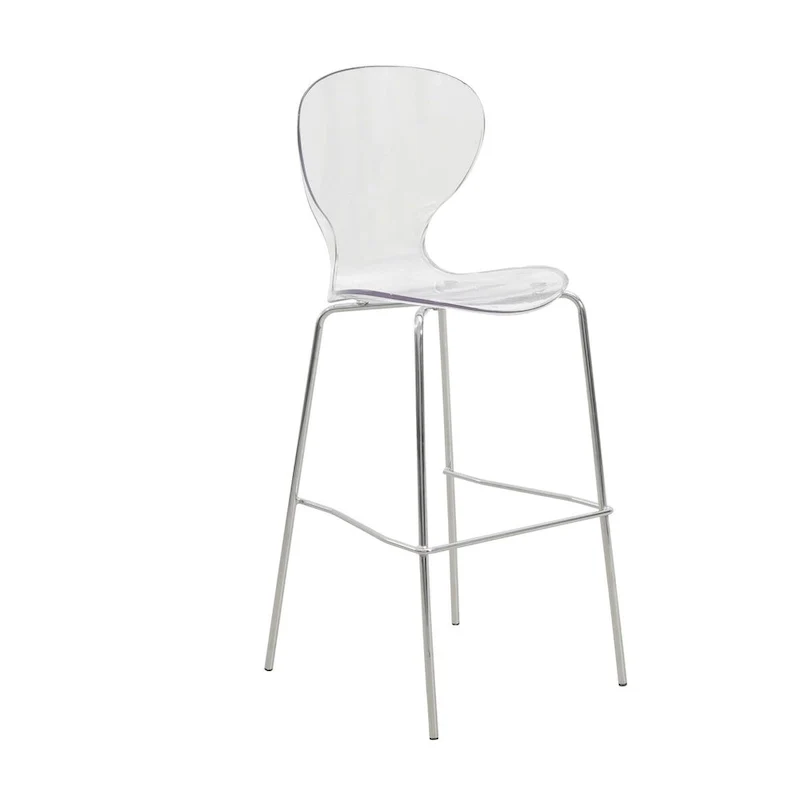 Acrylic Barstool with Steel Frame in Chrome Finish Oyster Series Set of 2