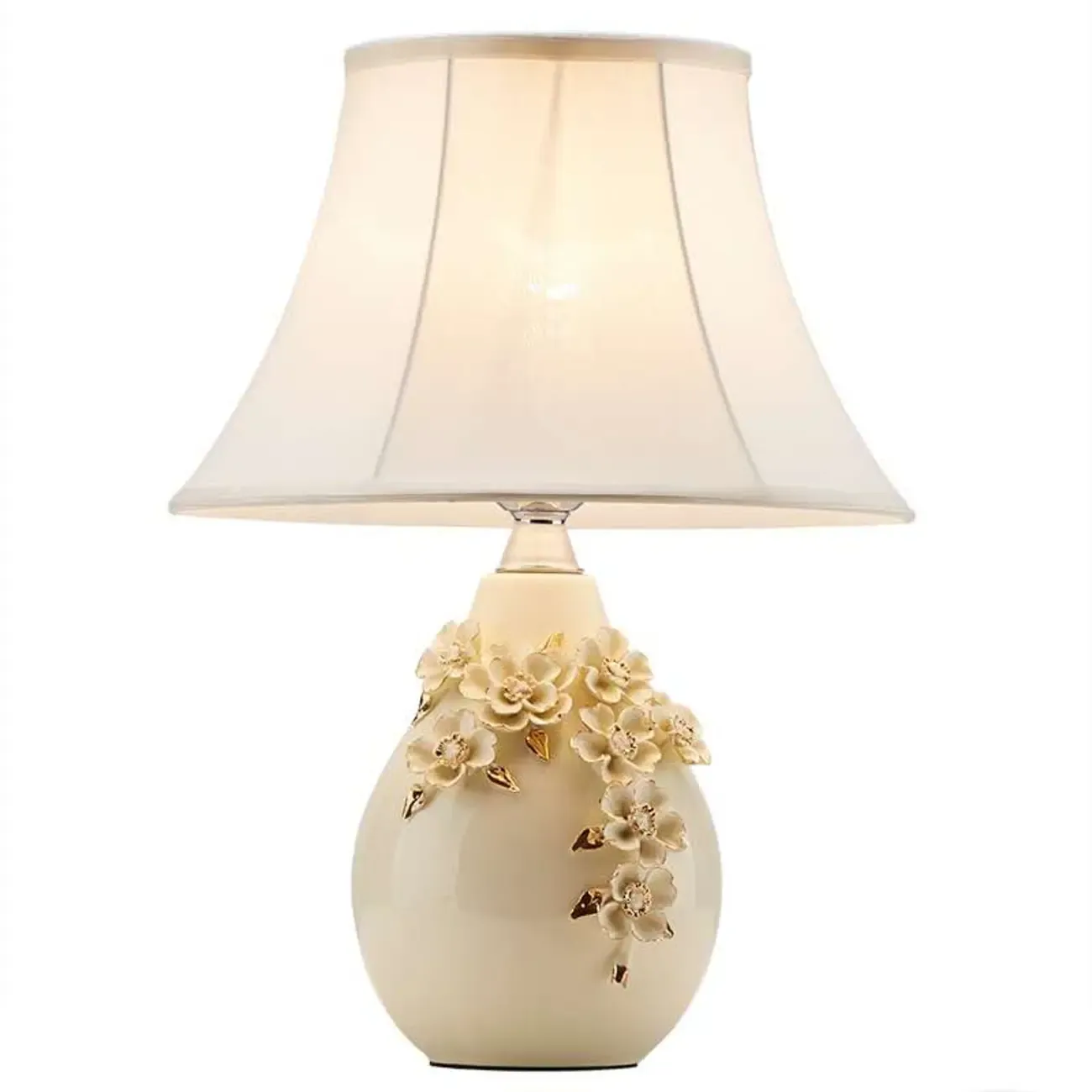 White Ceramic Ceramic Carved Table Lamp with Fabric Lampshade