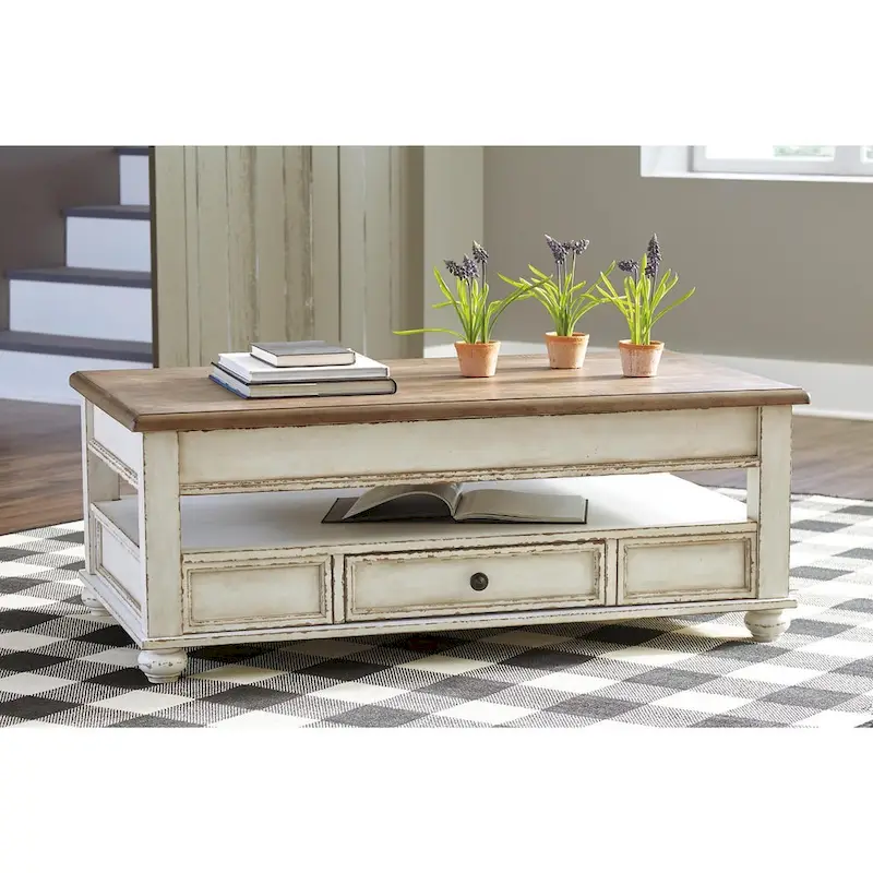 White/Brown Traditional Lift Top Cocktail Table