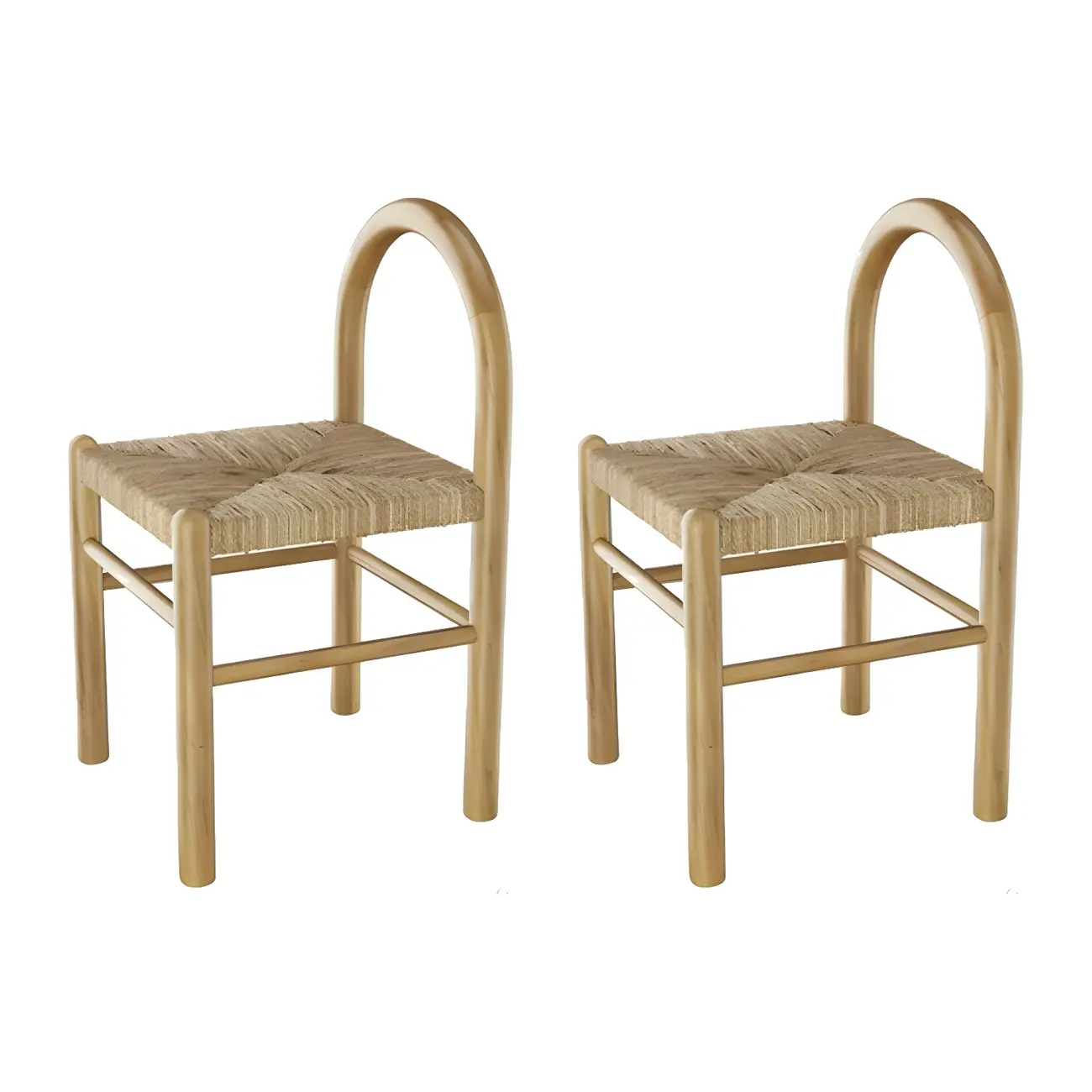Rustic Wood Natural Rattan Bar Stool with Footrest