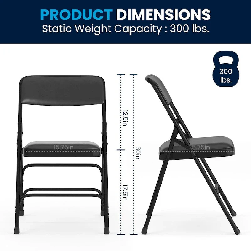 4 Pack Curved Triple Braced & Double Hinged Metal Folding Chair