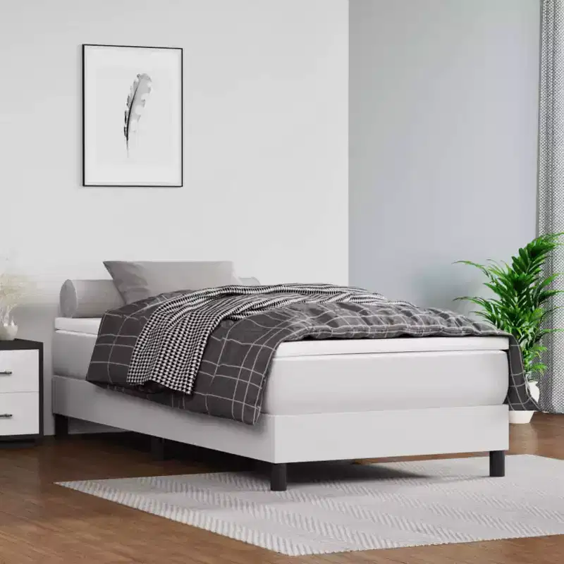 Bed Frame White Faux leather, Plywood, Engineered wood Twin XL
