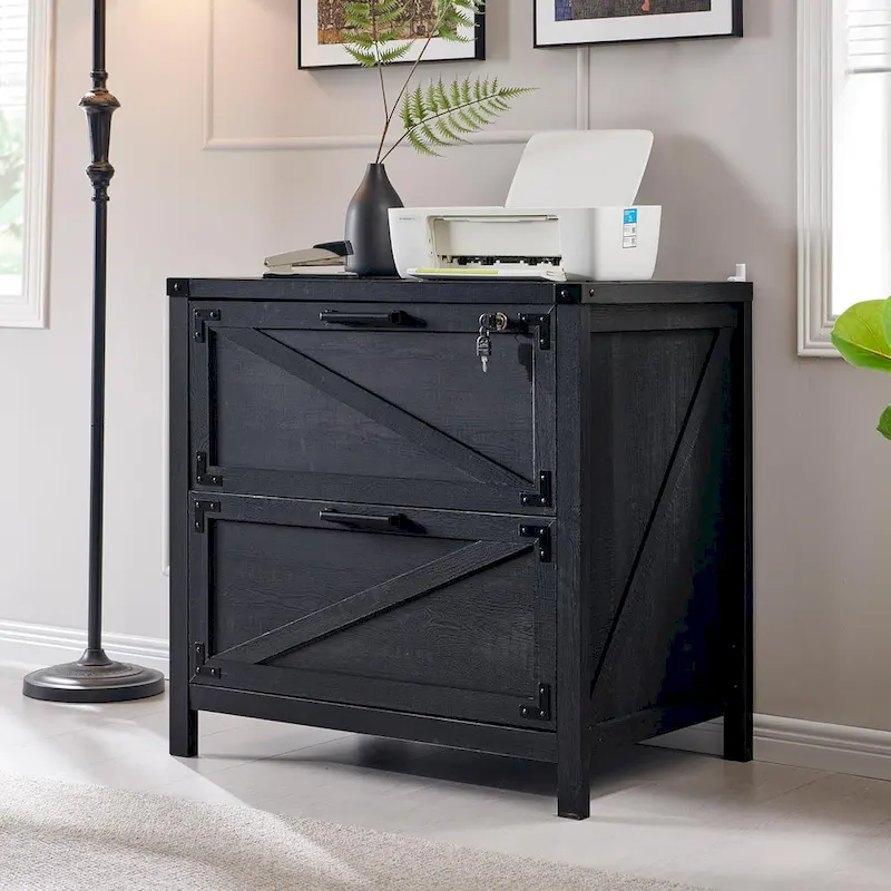 Farmhouse 2 Drawer File Cabinet, Lateral Filing Cabinet with Lock