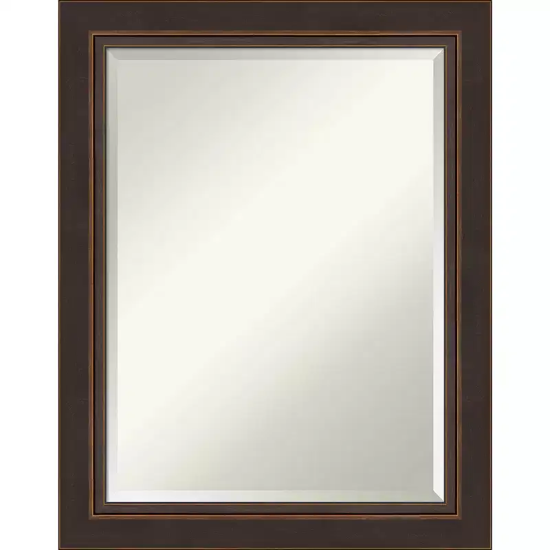 23" x 29" Beveled Lara Bronze Wood Wall Mirror - Amanti Art: Modern Rectangular, No Assembly, Includes Hardware