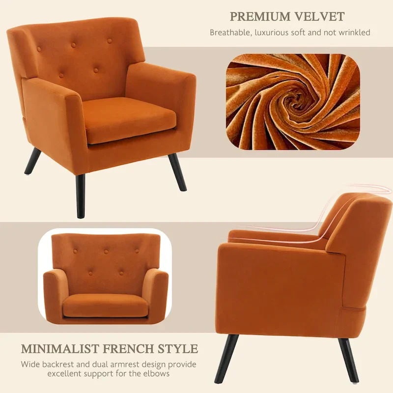 Velvet Upholstered Armchair Tufted Accent Chair, Set of 2 - 30.71H x 28.35 W x 27.56D