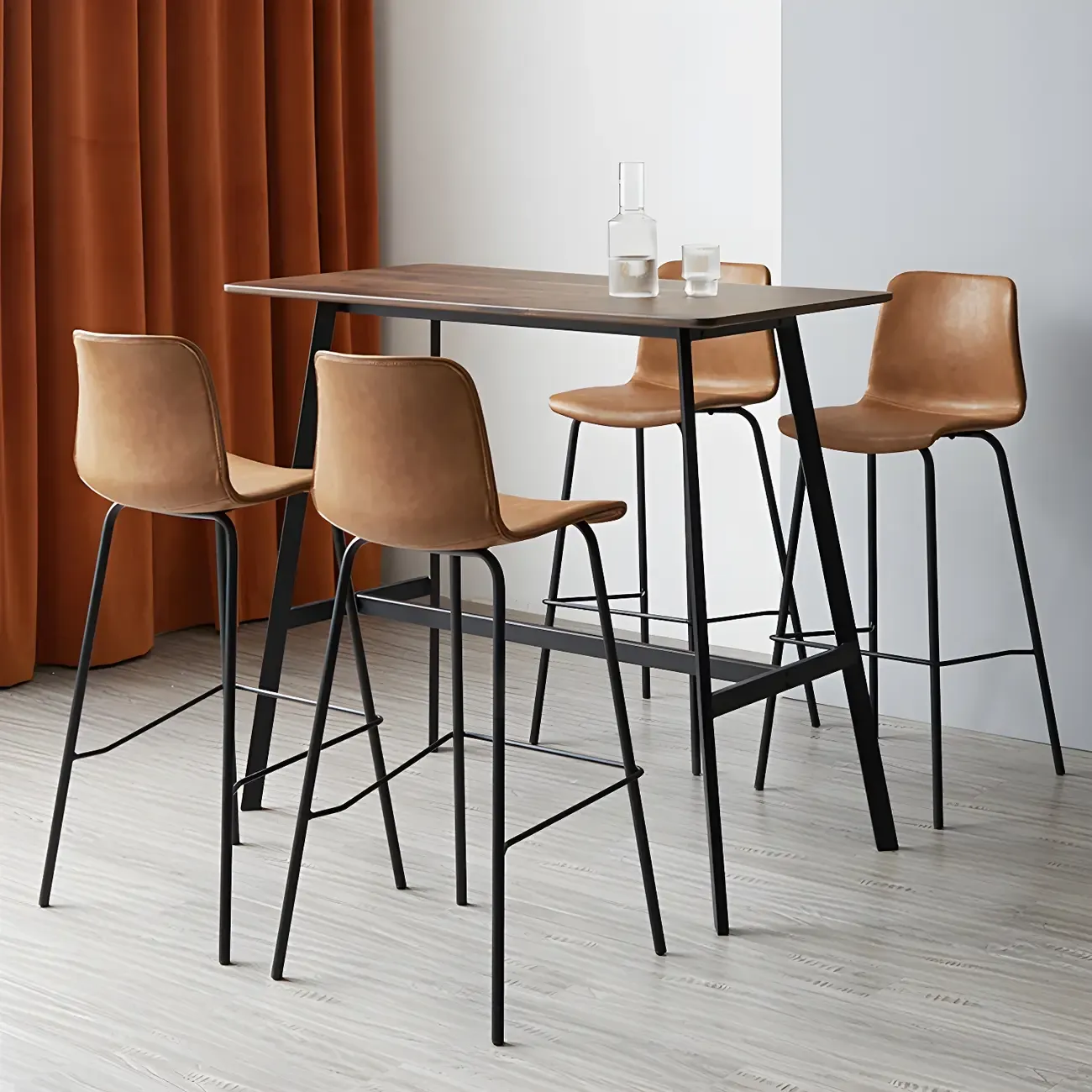 Brown Saddle Metal Frame Leather Counter Stools with Backs