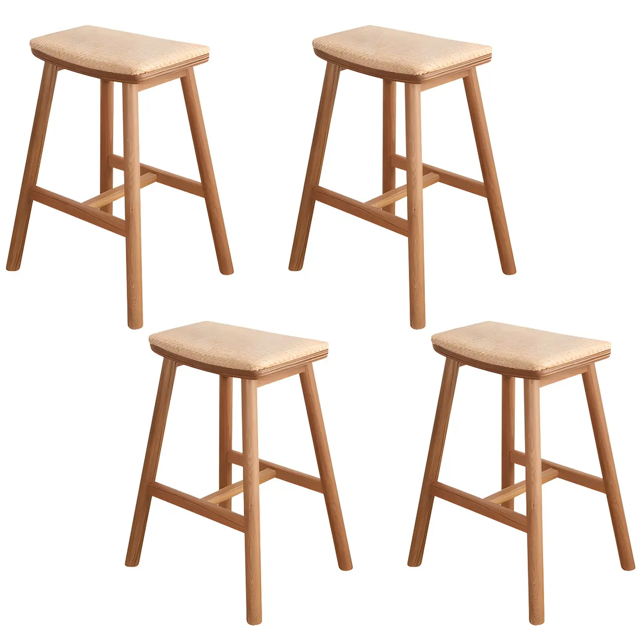 Brown Oak Wood  Ratten Seat Backless Counter Bar Stools
