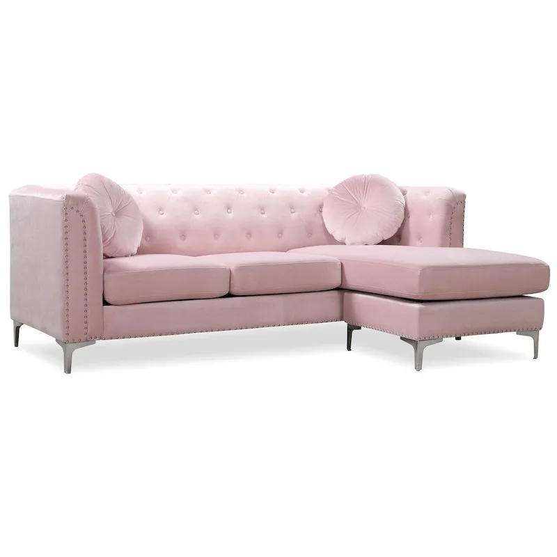 Velvet Button-Tufted Sofa with Reversible Chaise for 3-4 People