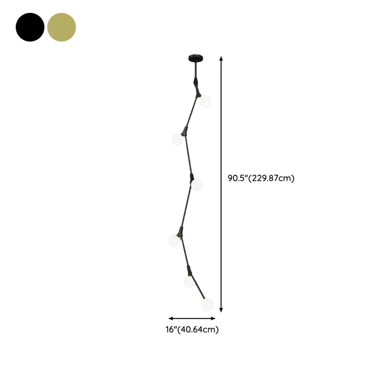 Modern Gold Branch Globe Glass Downrod Stairwell Chandelier