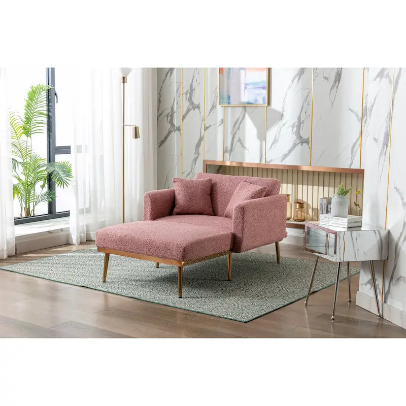 Teddy Fabric Upholstered Living Room Sleeper Sofa Chair With Rose Golden feet