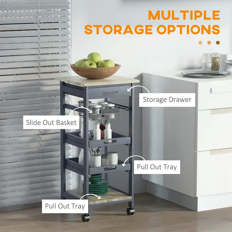 Mobile Rolling Kitchen Island Trolley Serving Cart