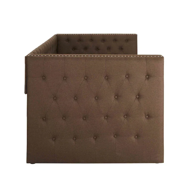 Upholstered Twin Daybed with Trundle - Button Tufted - Nailhead Trim