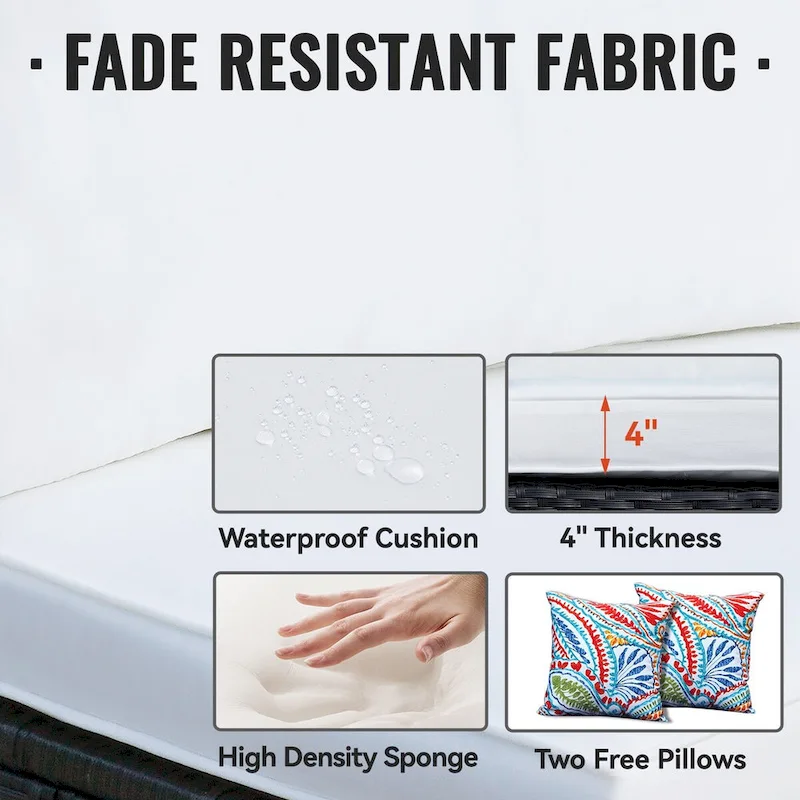 7-Piece Wicker Patio Conversation Set with Cushions and Glass Table