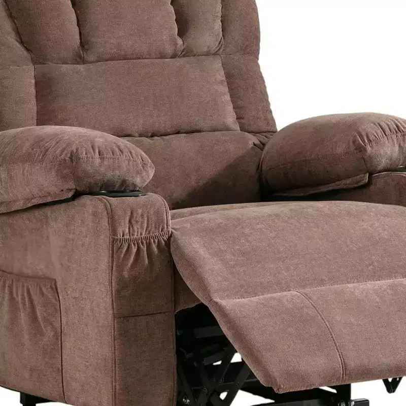 HomeRoots 39 Brown Faux Leather Heated Massage Lift Assist Recliner With USB