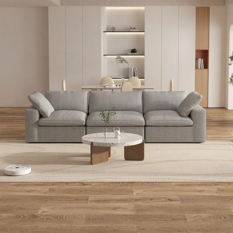 White / Dark Charcoal / Grey / Khaki Contemporary Velvet 3-Seat Sectional Sofa