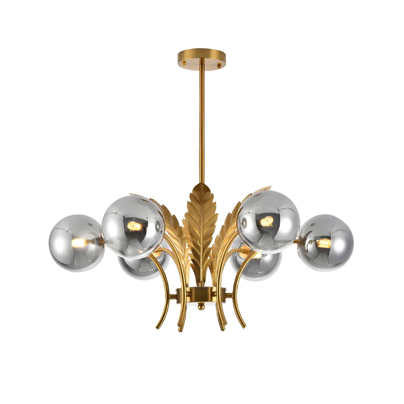 Luxury 6-light Gold Leaf Chandelier with Glass Globes