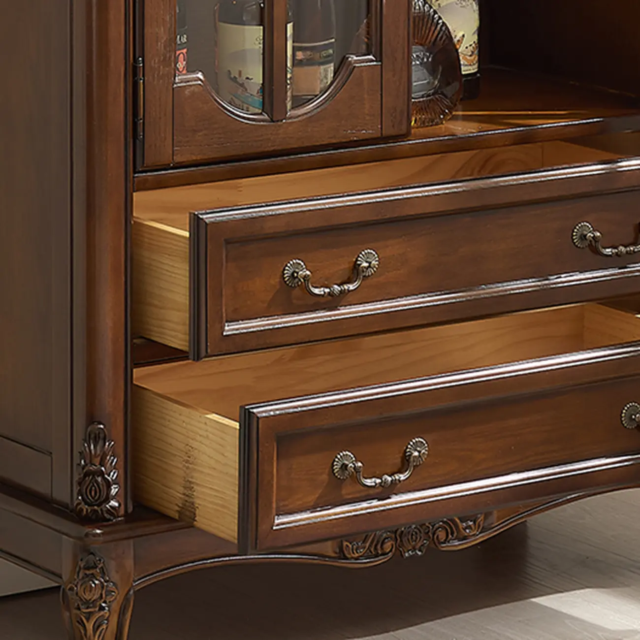 Traditional 34 Wood Wine Bar Cabinet with Drawers