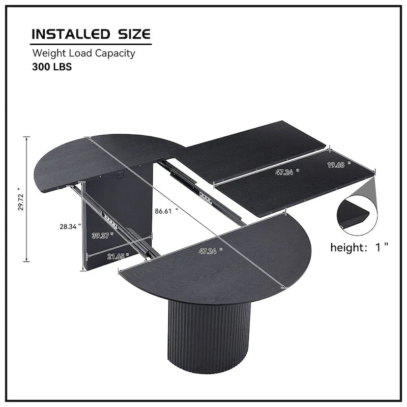 Solid Top Kitchen Oval Expandable Dining Table - N/A