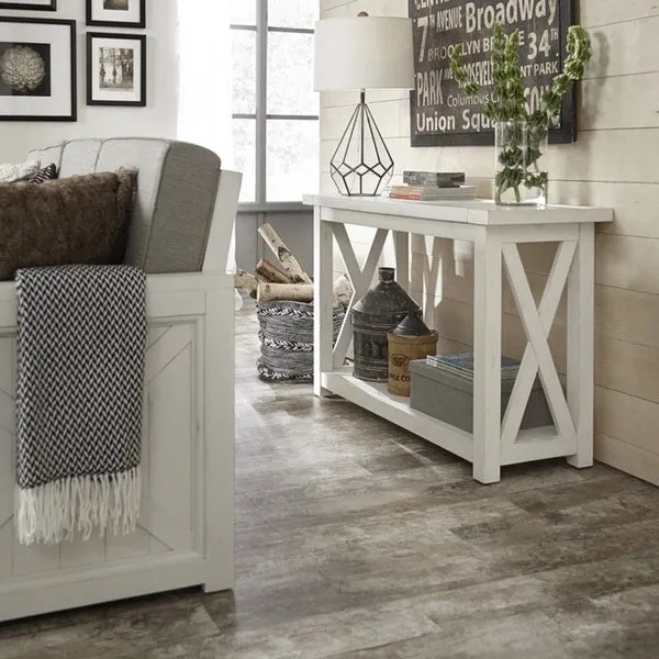 Off-White Wood Veneer Console Table for 1–2 People