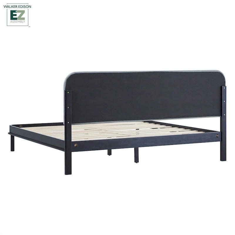 Walker Edison Solid Wood King Bed with Curved Upholstered Headboard
