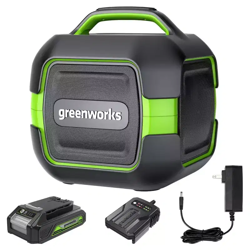Greenworks POWERALL 24V Outdoor Bluetooth Portable Speaker with 2Ah Battery and Charger Green